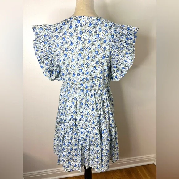Hyacinth House Tuckernuck Floral Mini Dress Ruffle sleeves SZ M NWOT - Picture 5 of 9